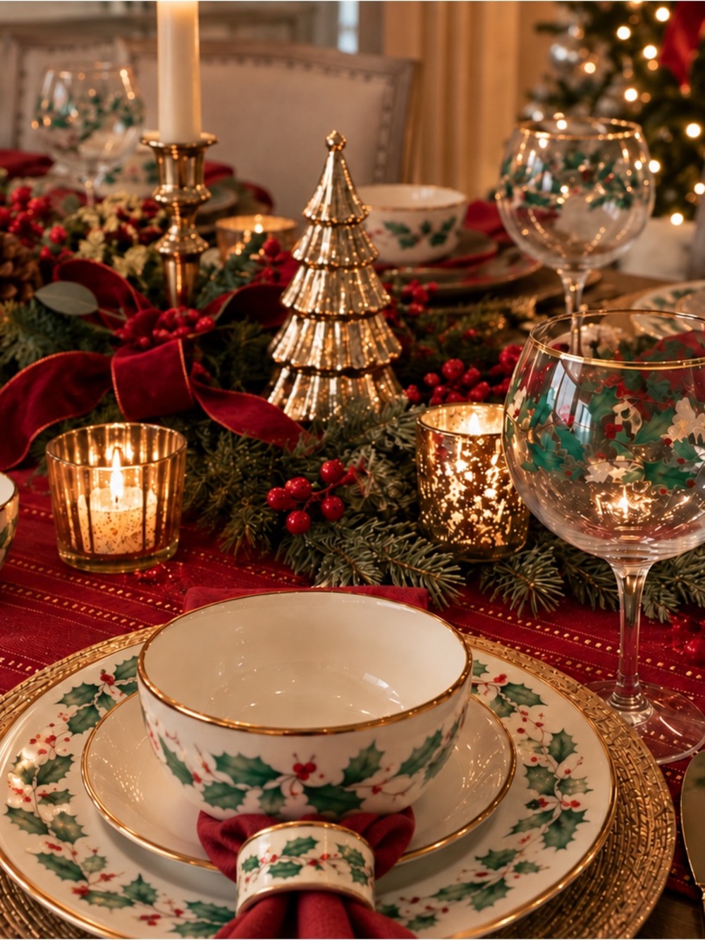 Lenox Holly Wreath China Salad Plate - White, Green, Red, Gold